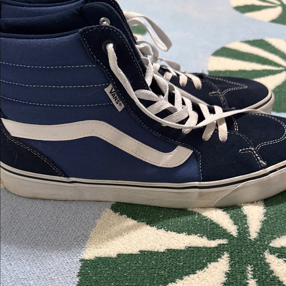Vans High-Top Sneakers in Dark Blue and White - Picture 2 of 6